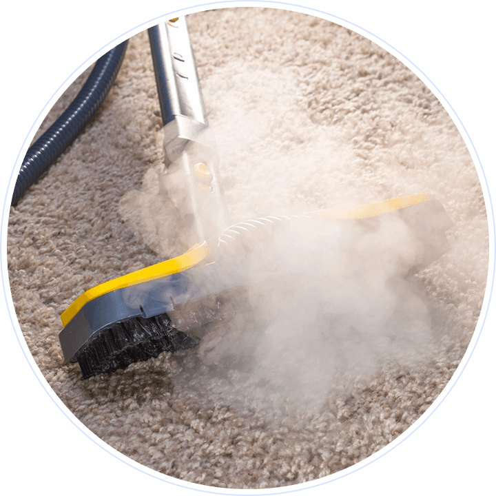 A carpet cleaning machine is blowing steam.